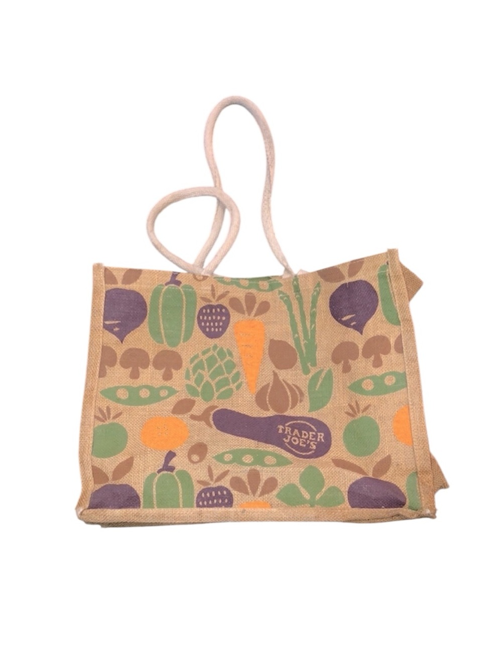 Trader Joe’s burlap reusable tote bag vegetable graphics